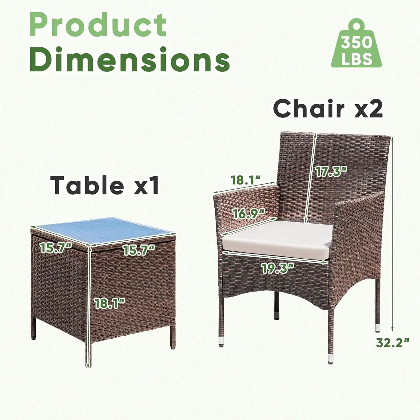 3 Piece Patio Dining PE Rattan Wicker Chair Set With Cushions And Glass Coffee Table Outdoor Brown Beige from PriceLows™