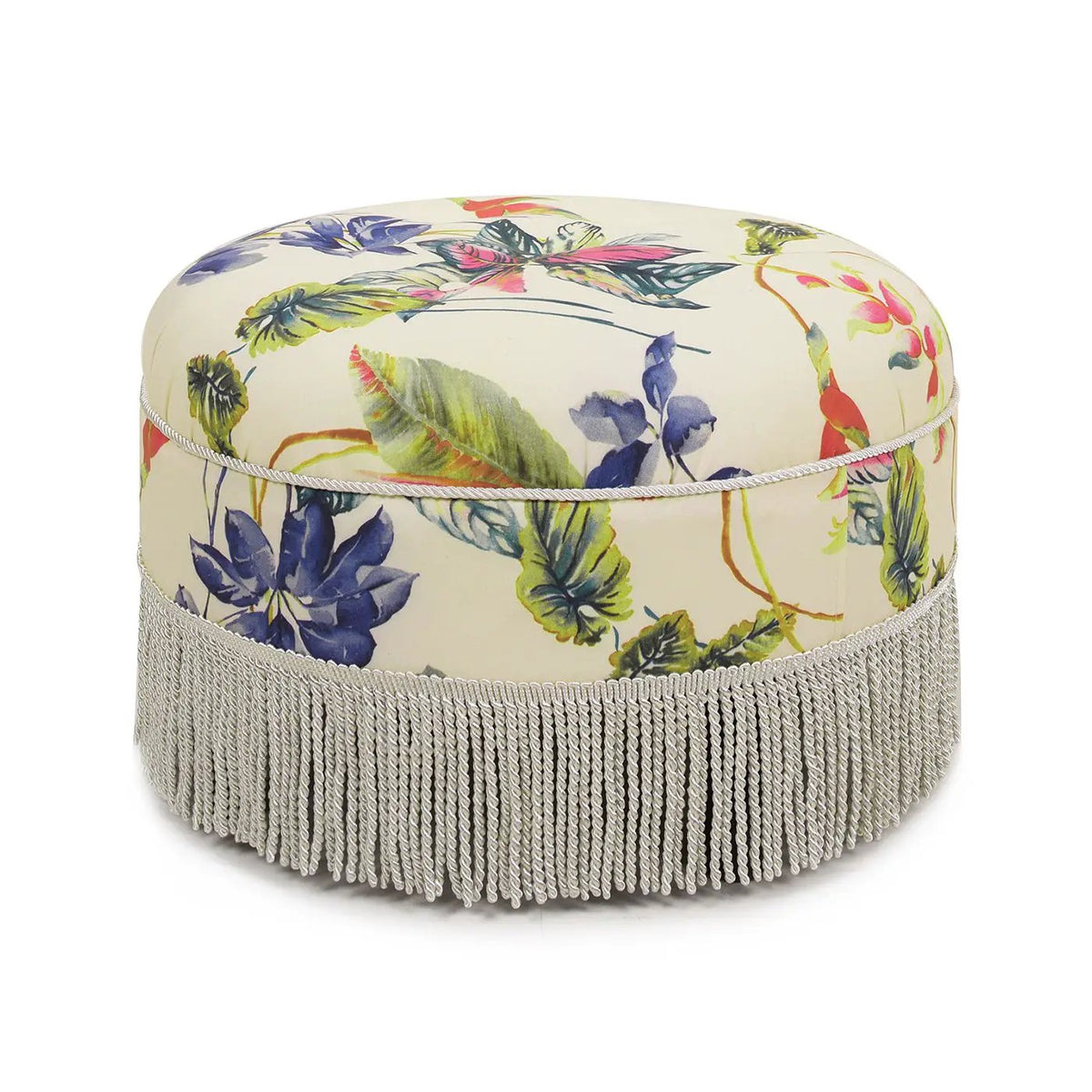 Yolanda Round Accent Ottoman | Handcrafted Quality | Kiln-Dried Hardwood Frame | 16 Inch Height