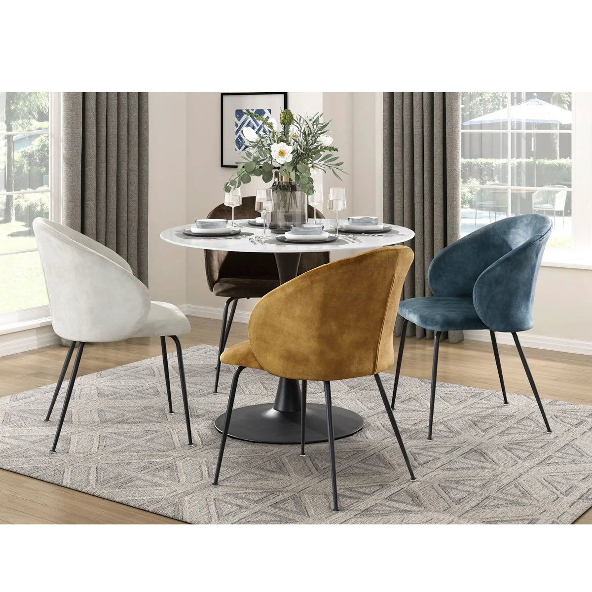 Velvet Side Chairs | Black Metal Frame | Beige Velvet | 2 Piece Set