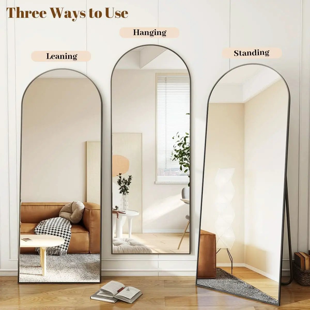 30x71 Inch Arched Full Length Mirror Black Aluminum Frame from PriceLows™