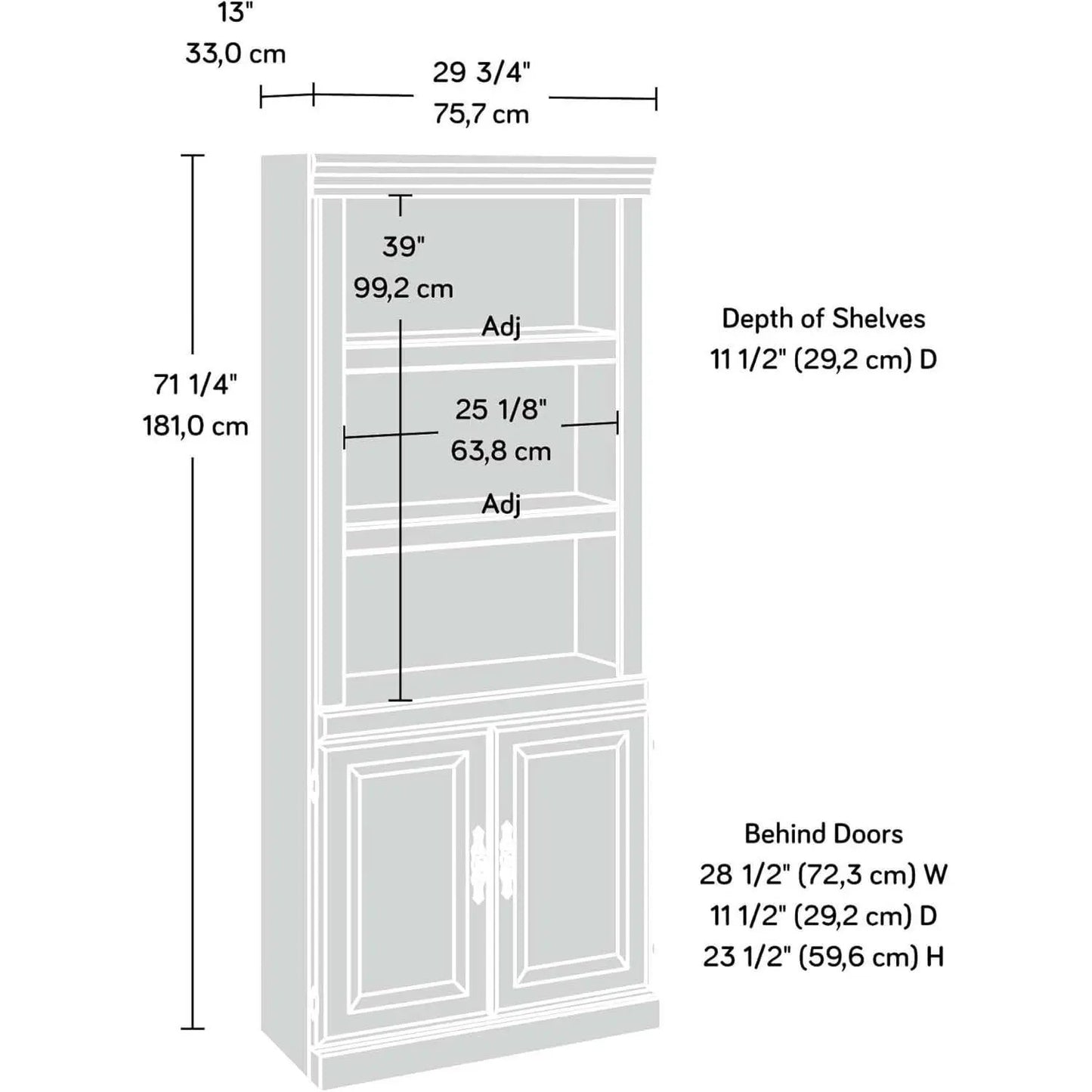 Heritage Hill Library With Doors Bookcase, Classic Cherry Finish, 71 Inch Tall from PriceLows™