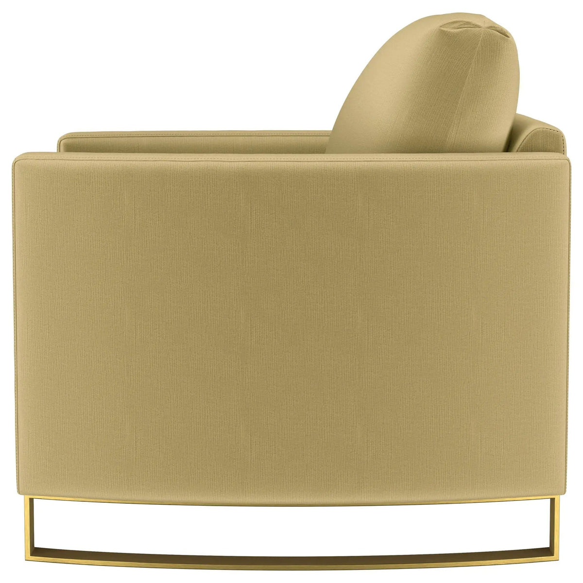 Corliss Upholstered Curved Track Arm Chair Camel | 38.5 x 36.5 x 36 in | Velvet & Stainless Steel | Living Room