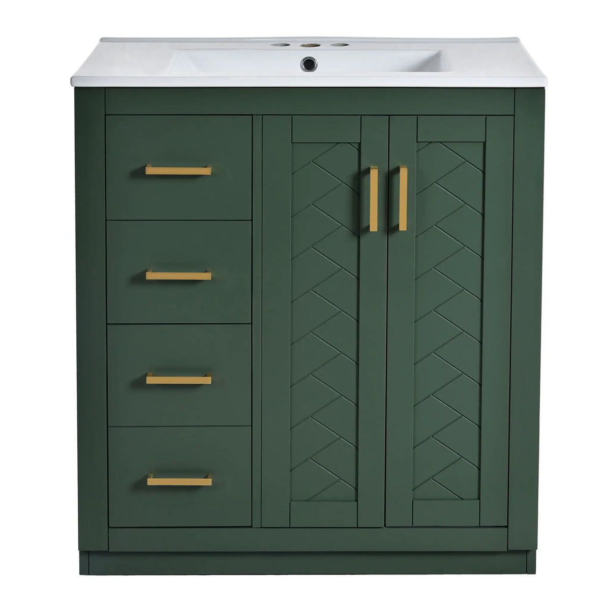 30 Inch Bathroom Vanity | 3 Drawers Soft Close | Solid Wood Ceramic Combo