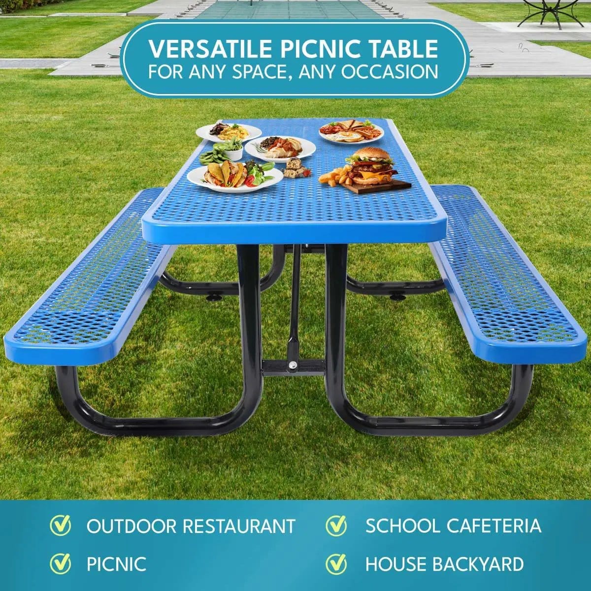 Outdoor Steel Picnic Rectangular Table With Umbrella Pole | 3 Pieces | Steel & Metal | Dining Room
