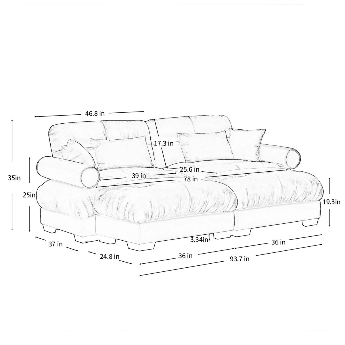 Modular Sectional Sofa | Deep Comfort Cushions | Vintage Fabric Ottoman
