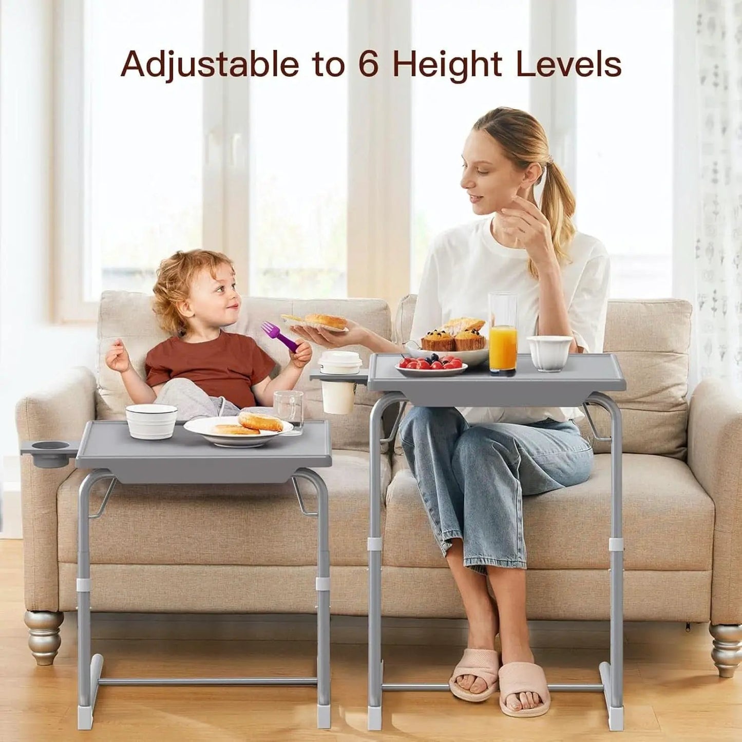 Gray Adjustable TV Tray Table For Bed And Sofa With 6 Height 3 Tilt from PriceLows™