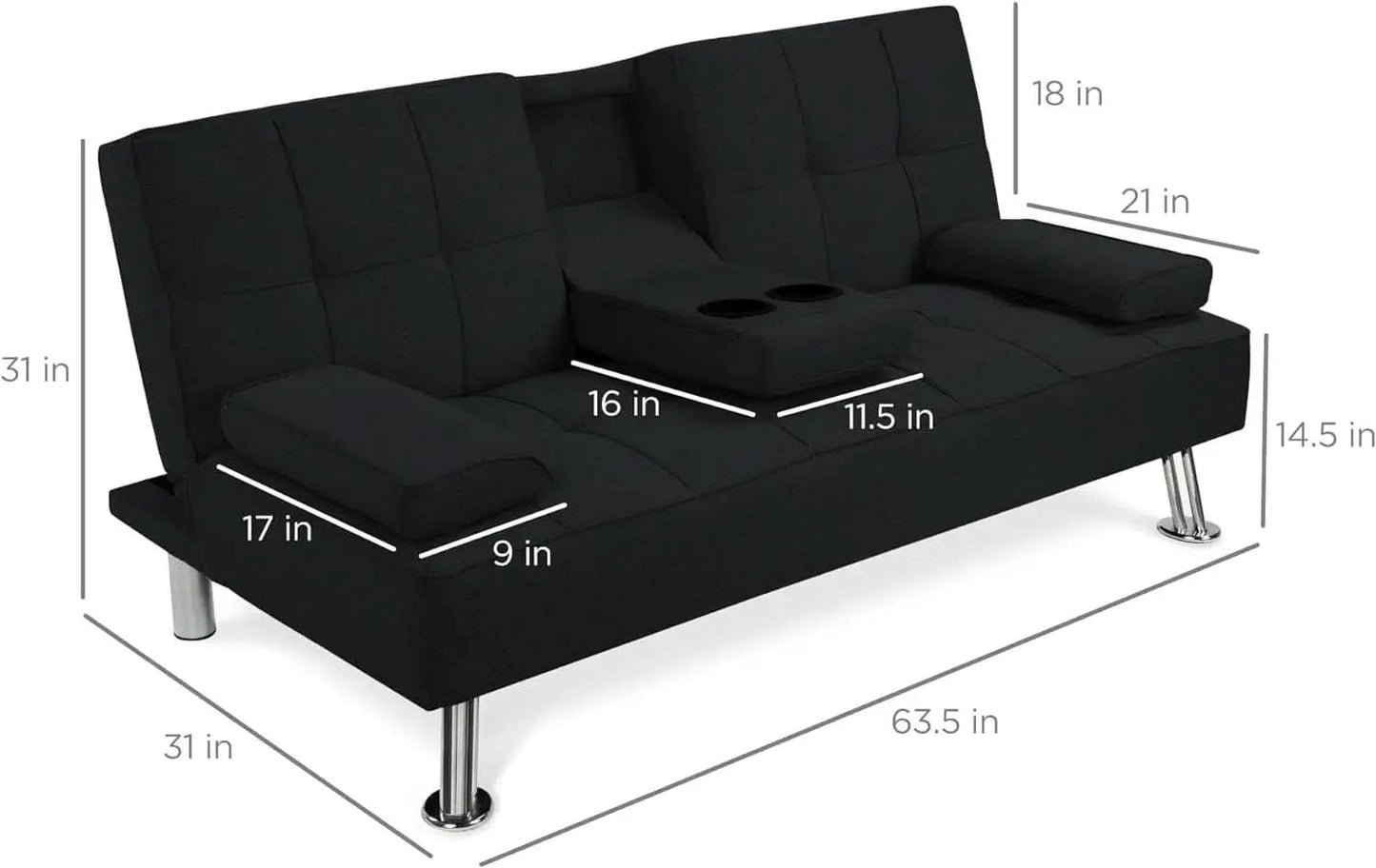Black Linen Folding Futon Recliner With Cupholders from PriceLows™