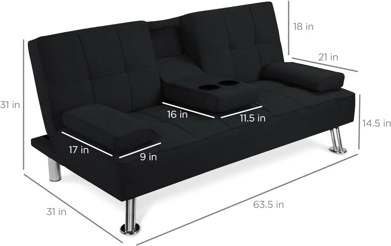 Black Linen Folding Futon Recliner With Cupholders from PriceLows™