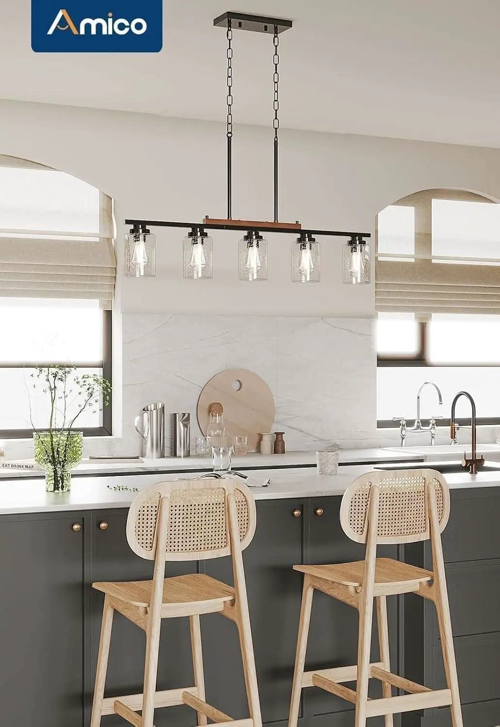 Five Lights Farmhouse Dining Room Chandelier Black Metal from PriceLows™