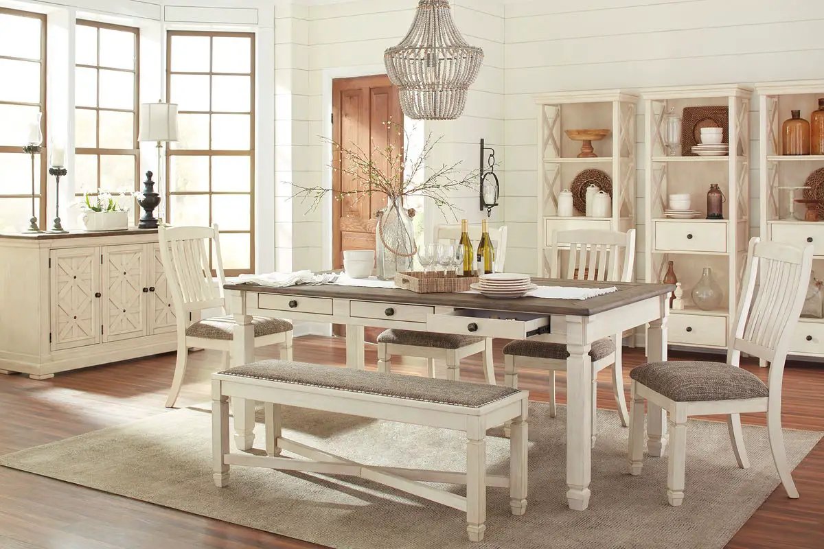 Bolanburg Dining Table Set | 5-Piece Rectangular | Two-Tone Oak And Acacia | Antique White