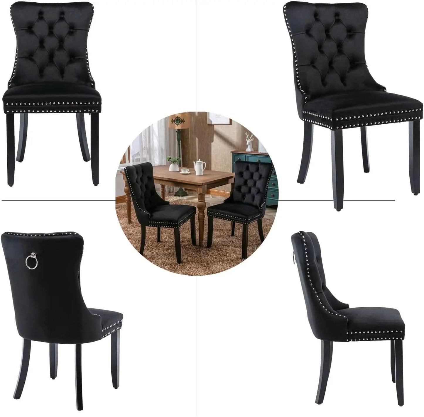 Black Velvet Dining Chairs Set of 4 with Solid Wood Legs from PriceLows™