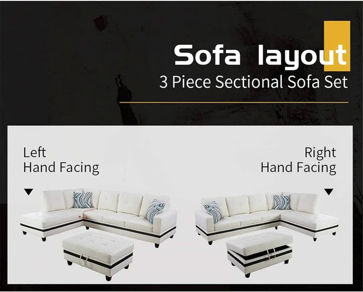 Sectional Sofa Faux Leather White L Shaped Couch Set from PriceLows™