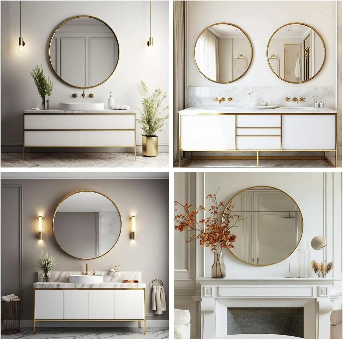 24 Inch Gold Round Mirror Shatterproof For Bathroom Hallway from PriceLows™