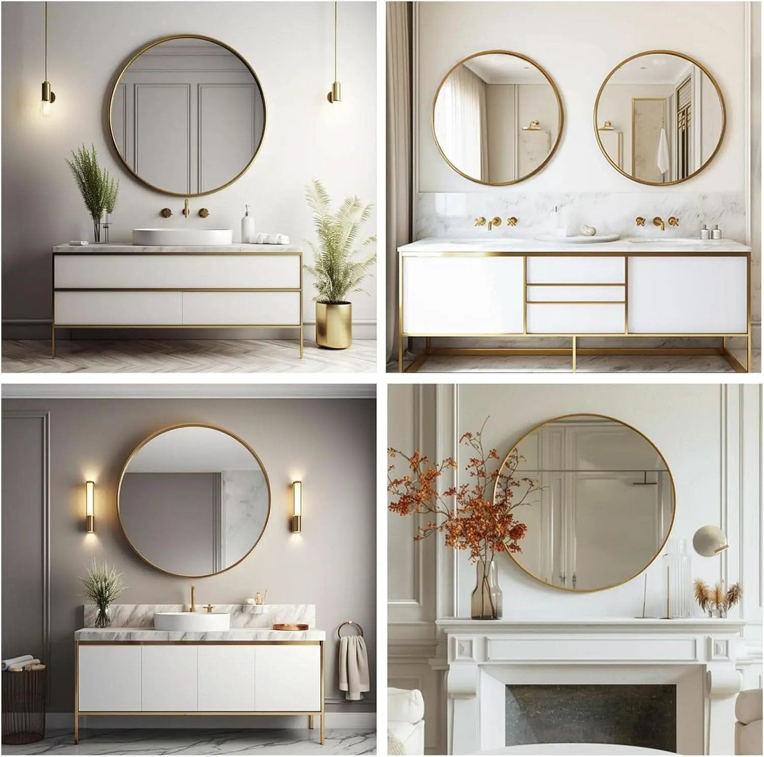 24 Inch Gold Round Mirror Shatterproof For Bathroom Hallway from PriceLows™