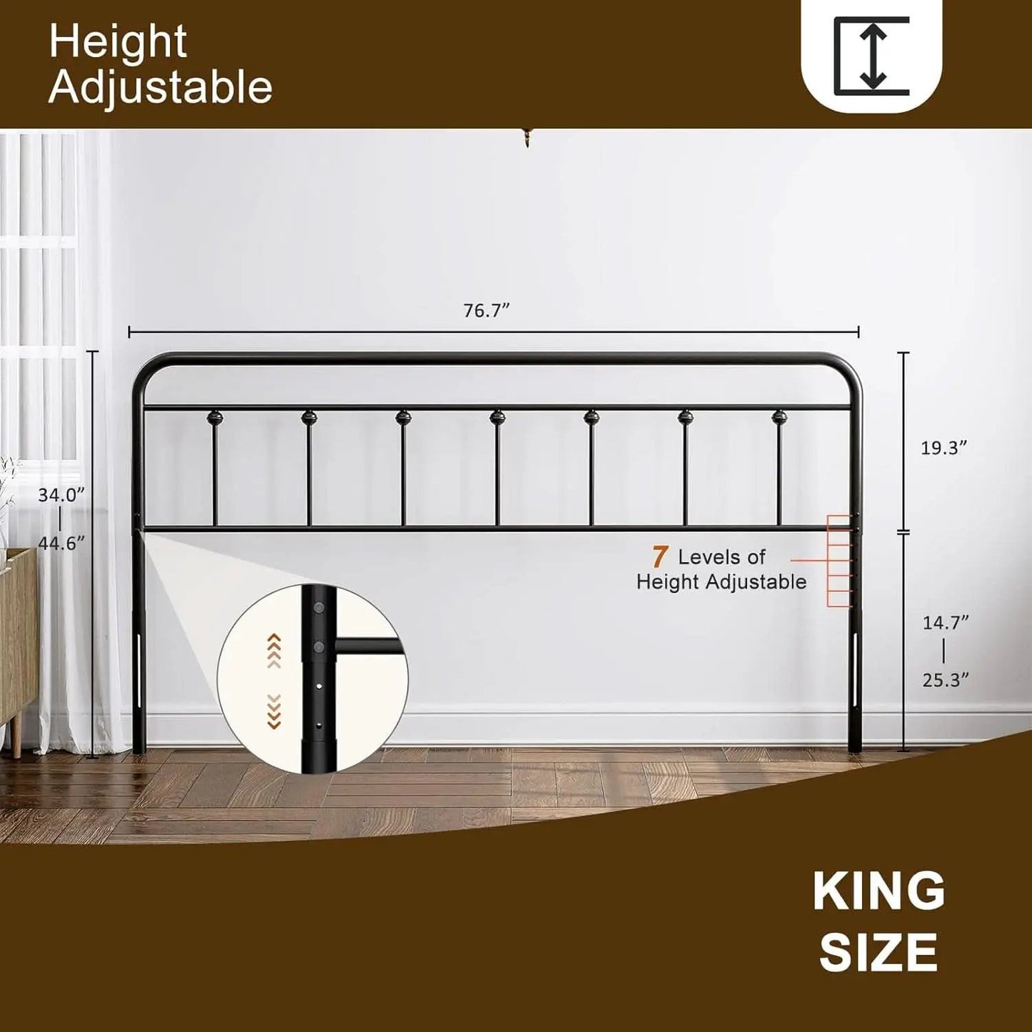 Adjustable Height Metal Headboard in Farmhouse Victorian Style from PriceLows™
