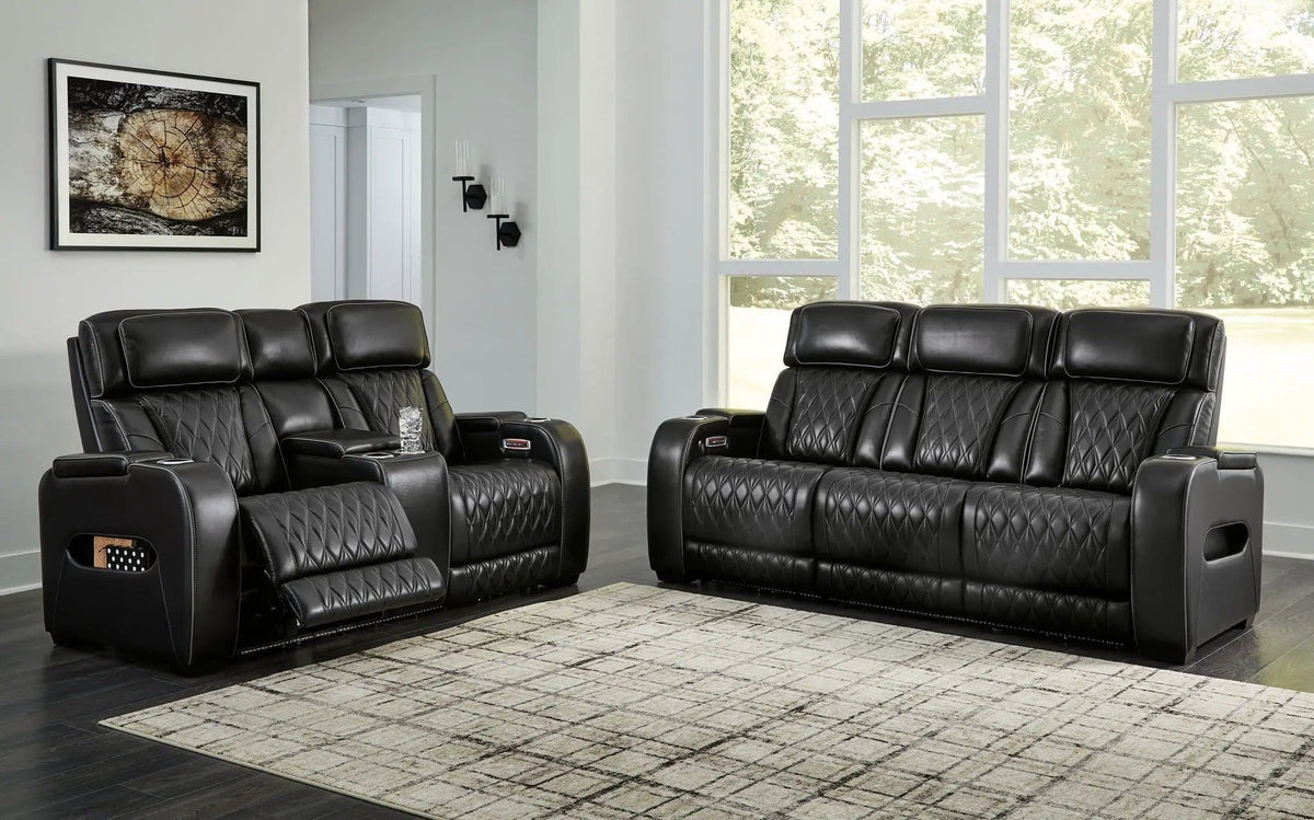 Boyington 2 Pc. Power Reclining Sofa And Loveseat | 2-Piece Set | Living Room Furniture | Black