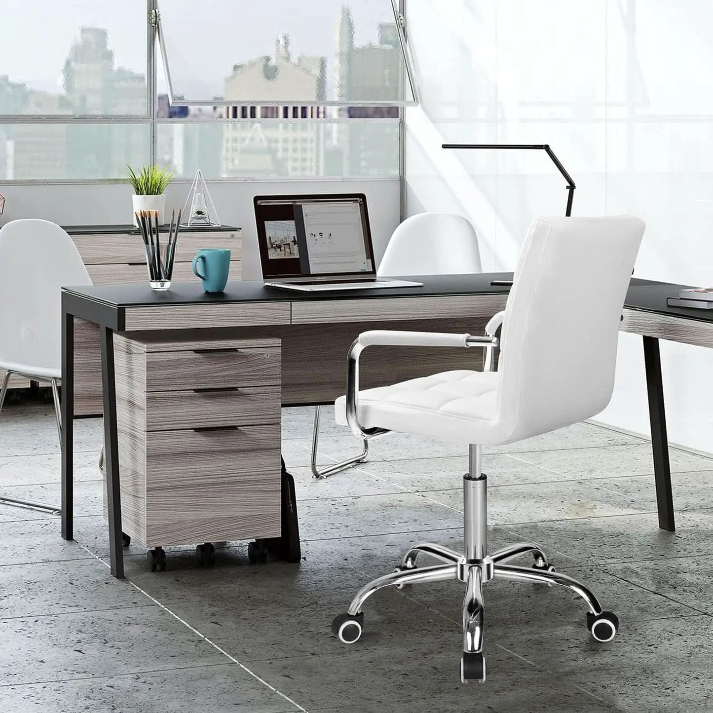 White Mid Back Office Task Chair With Adjustable Height And 360 Degree Swivel from PriceLows™