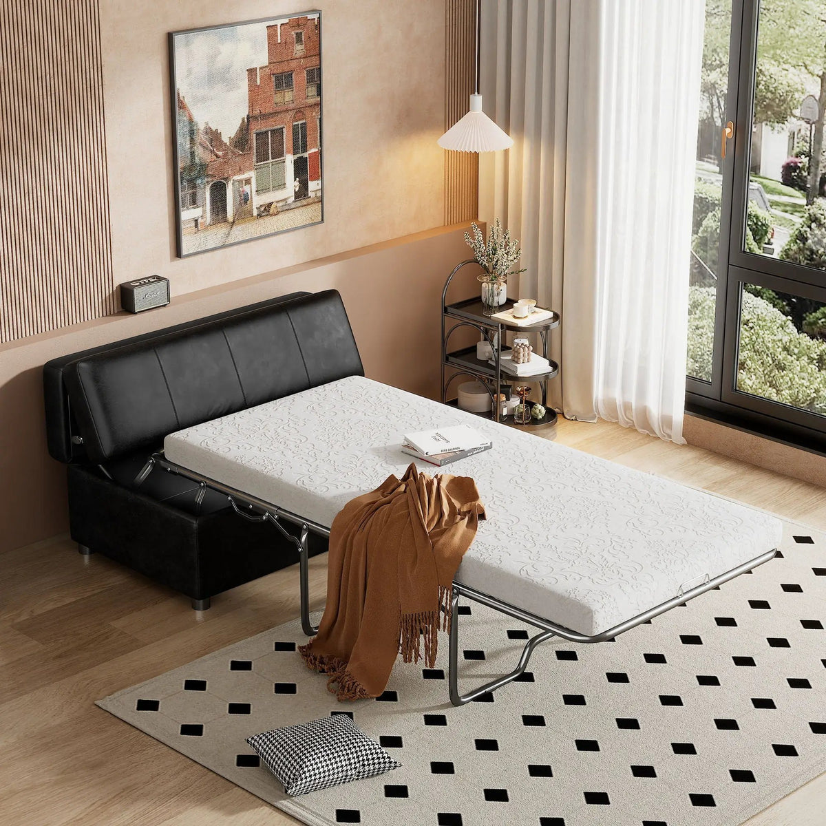 Twin Size Folding Ottoman Sleeper Bed | Includes Mattress | Convertible Guest Bed | High-Density Foam