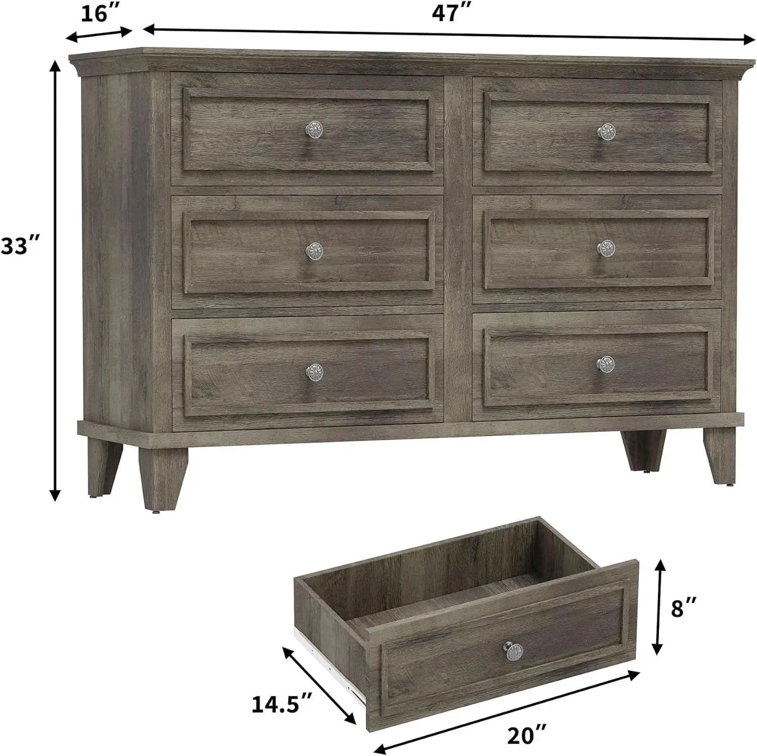 Grey Substantial Six Drawers Dresser With Hardware from PriceLows™