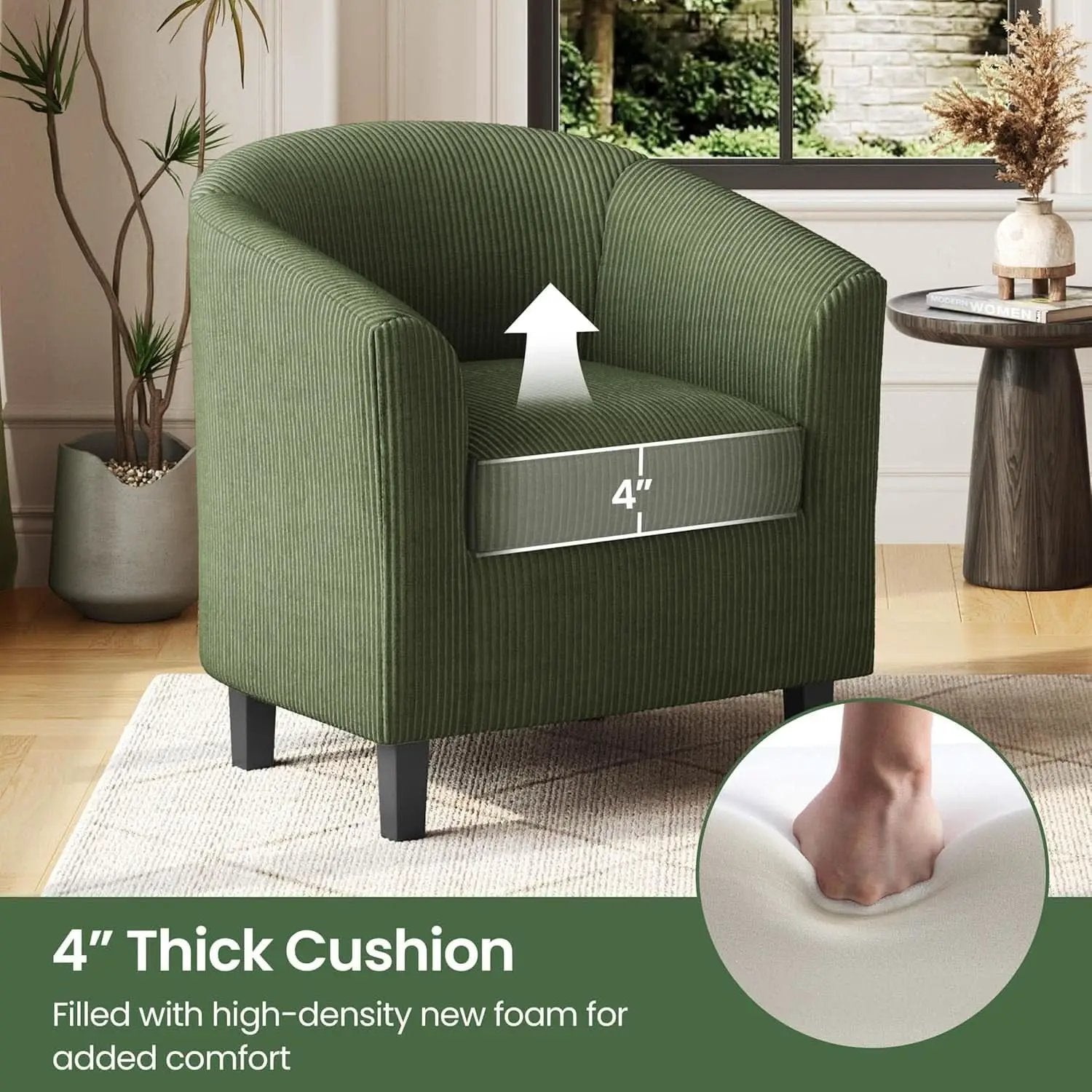 Corduroy Barrel Chairs Set of 2 Dark Green Upholstered from PriceLows™