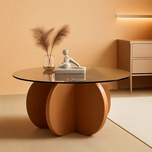 Contemporary Circular Glass Coffee Table Wooden Legs from PriceLows™