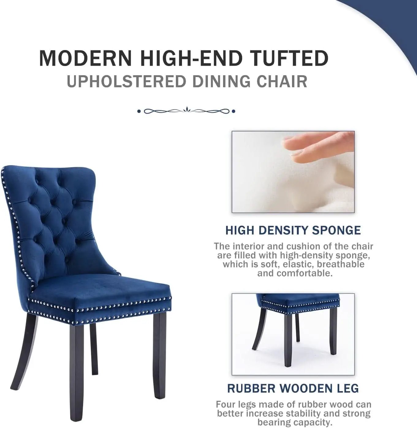 Navy Velvet Wingback Dining Chairs Set Of 4 Modern from PriceLows™