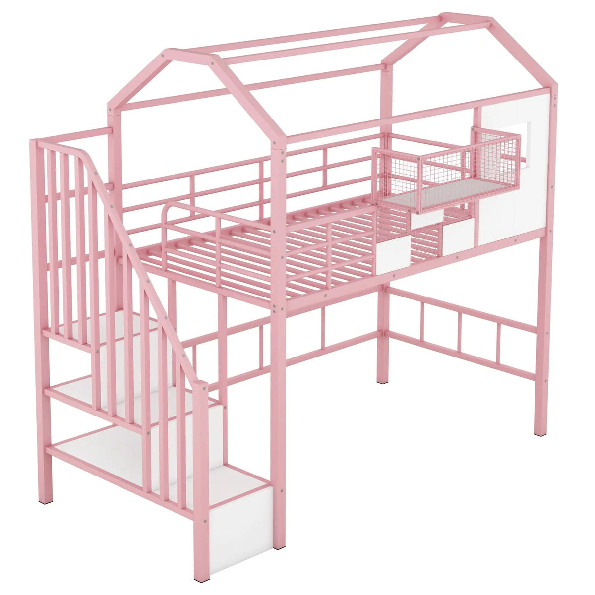Metal Loft Bed | Roof Design | Storage Box | Integrated Ladder