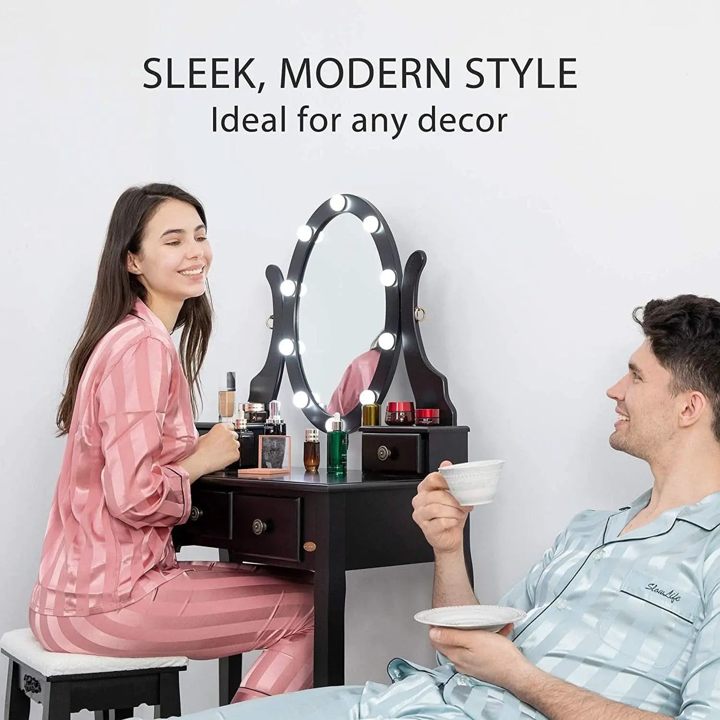 Three Color Dimmable LED Lighted Vanity Mirror Set With Built In Storage For Makeup Station from PriceLows™