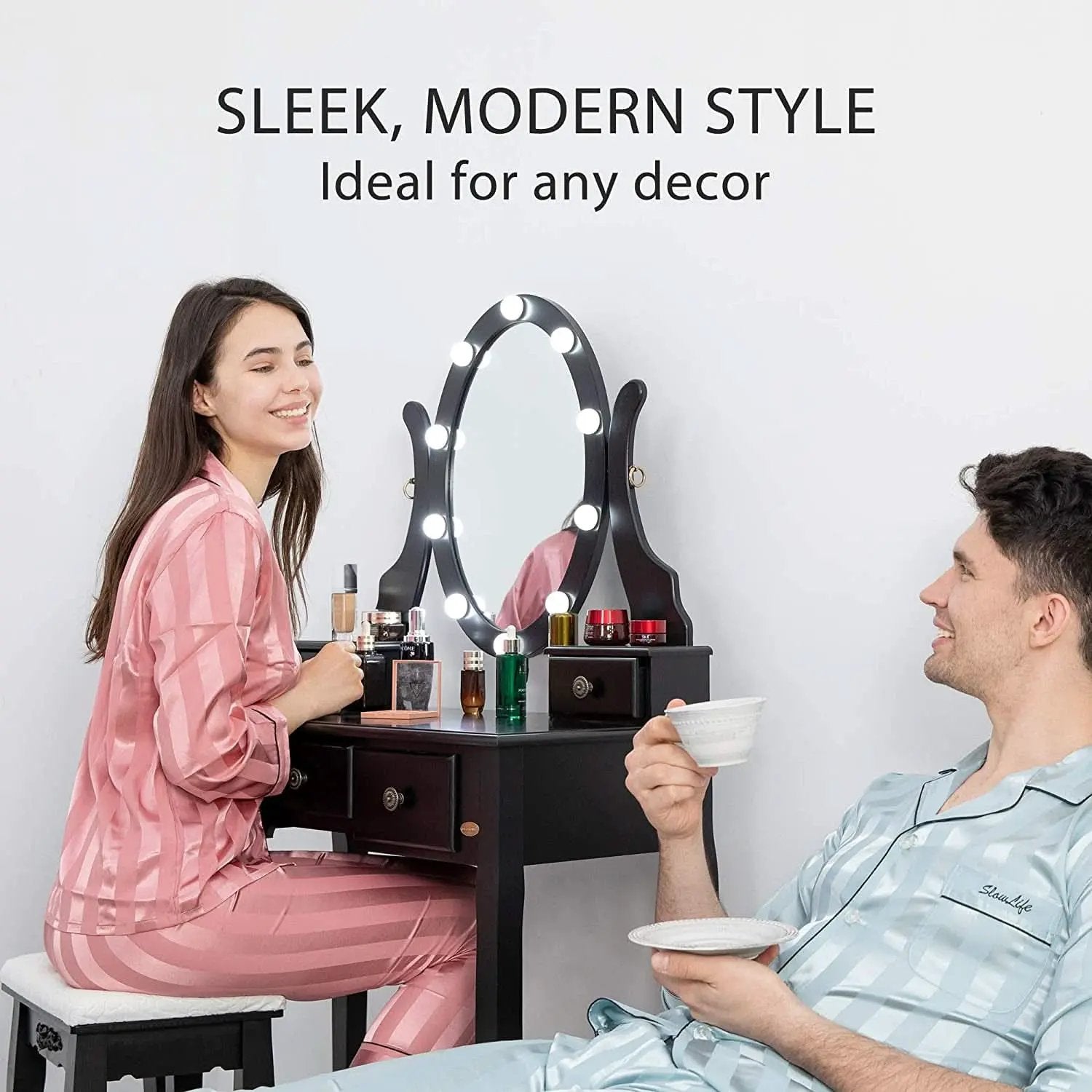 Three Color Dimmable LED Lighted Vanity Mirror Set With Built In Storage For Makeup Station from PriceLows™