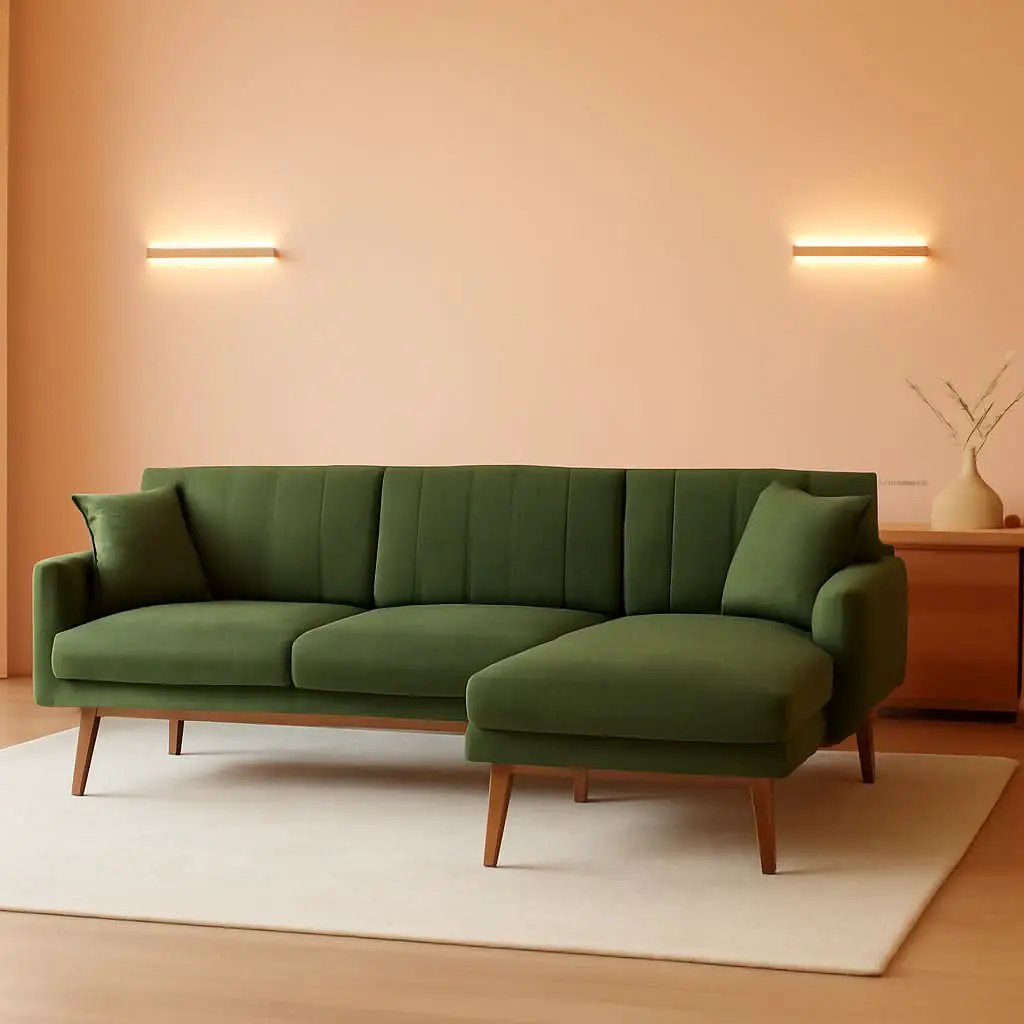 LShaped Linen Sleeper SofaBed With Reclining Backrest from PriceLows™
