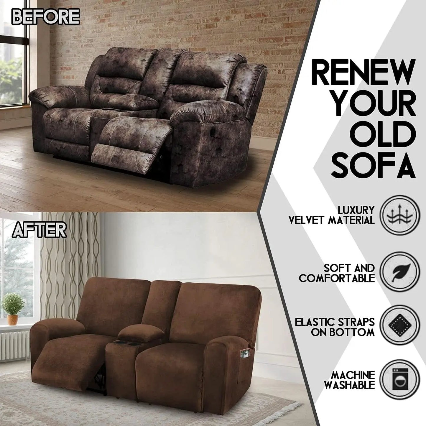 Velvet 8-Piece Reclining Loveseat Cover In Chocolate from PriceLows™