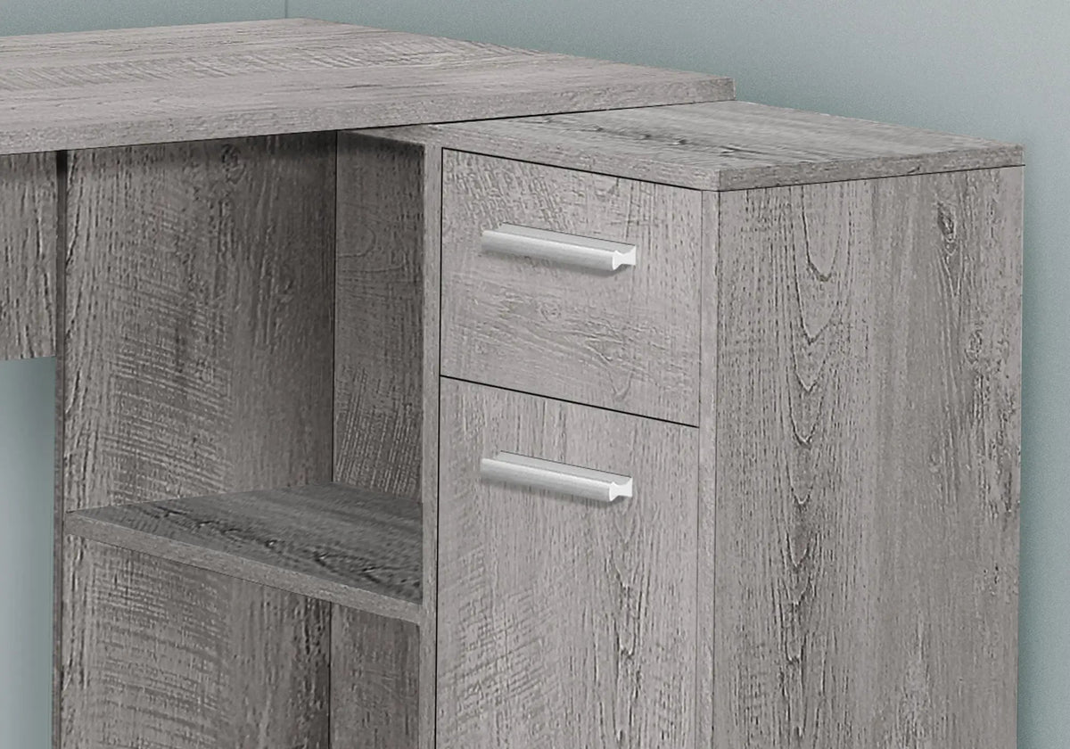 L-Shaped Industrial Desk | 46 Inch Width | Wood-Look Finish | Open And Closed Storage