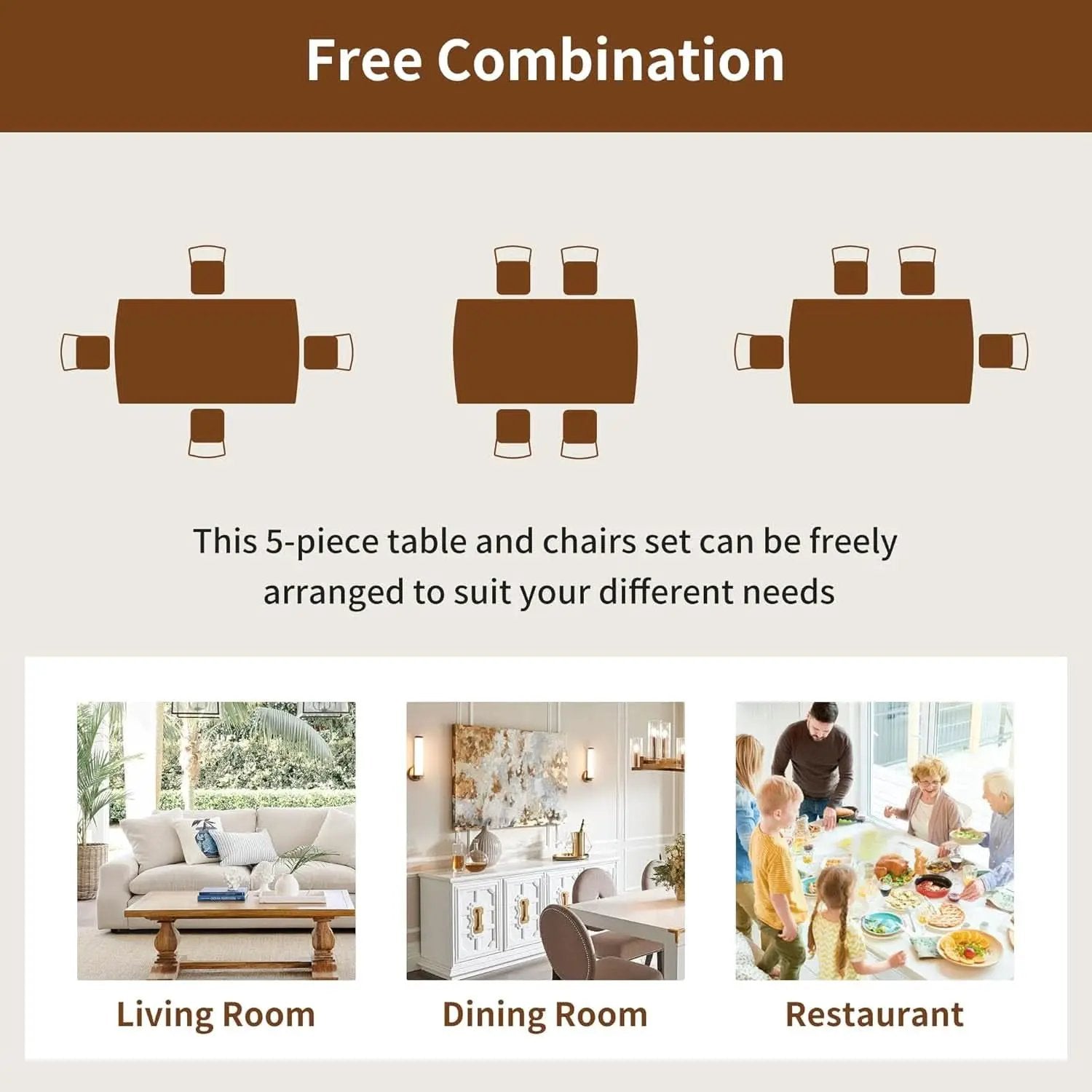 Brown Beige Space Saving Solid Wood Dining Set Chairs from PriceLows™