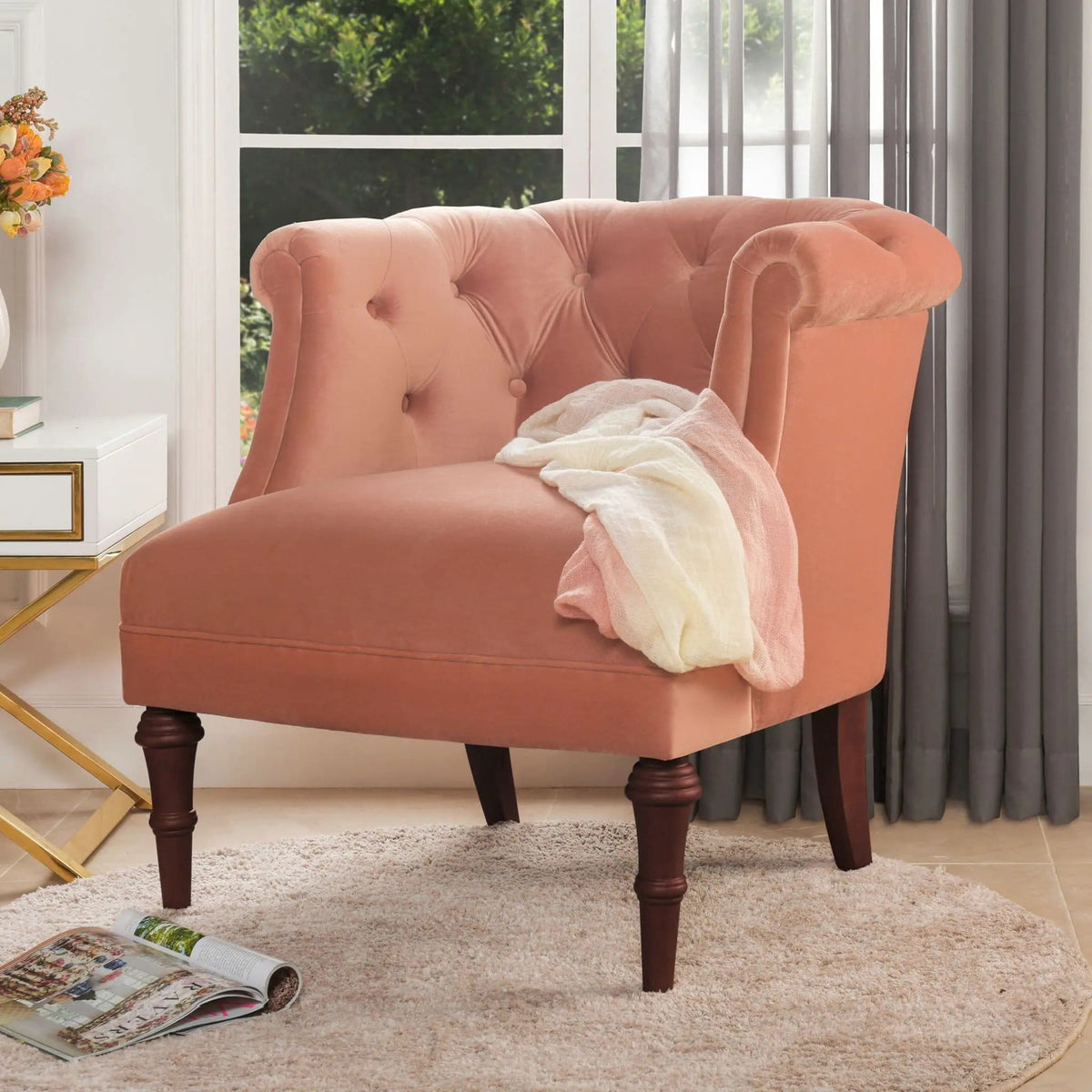 Katherine Tufted Accent Chair | 3 Pieces | Fabric & Plywood | Living Room