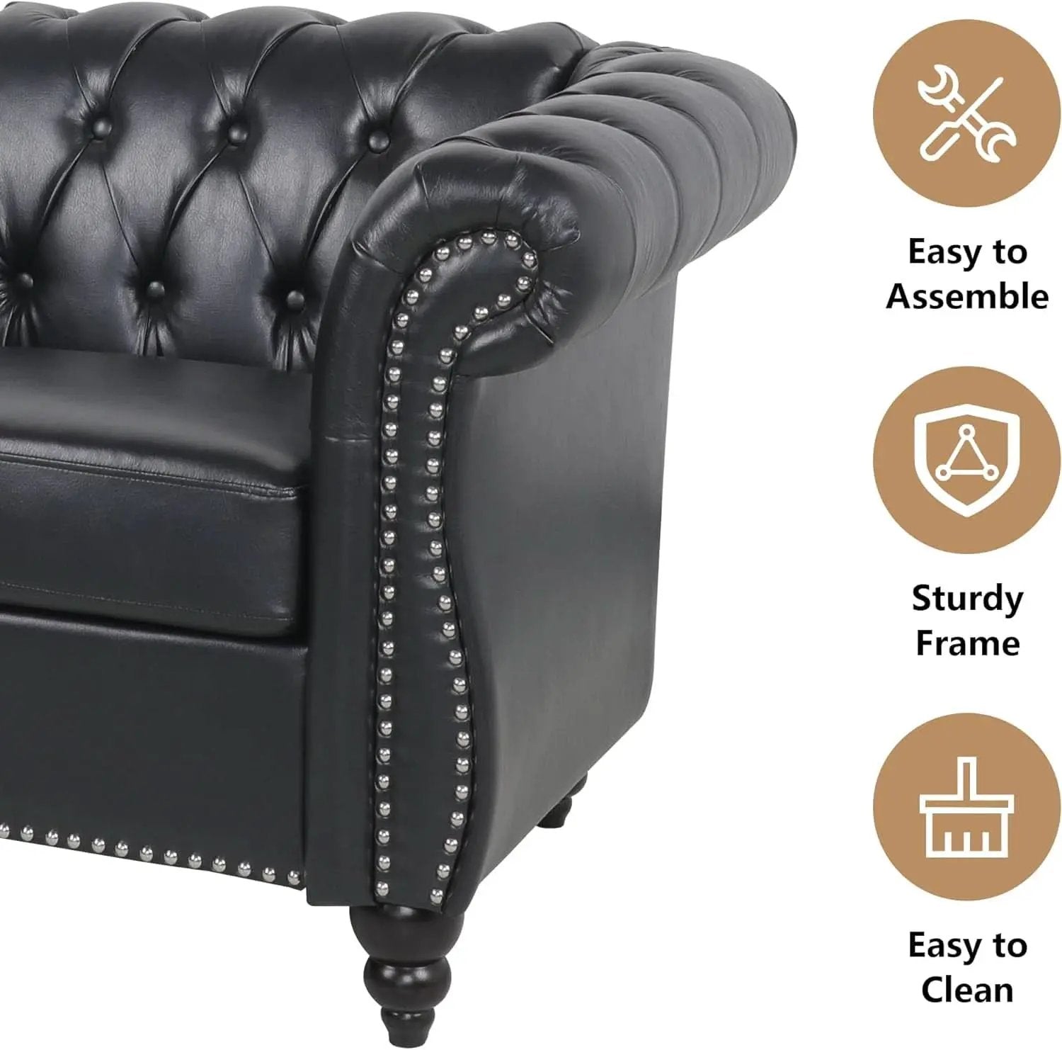 3 Piece Living Room Set Sectional Chesterfield Sofa Chair Artificial Leather Black from PriceLows™