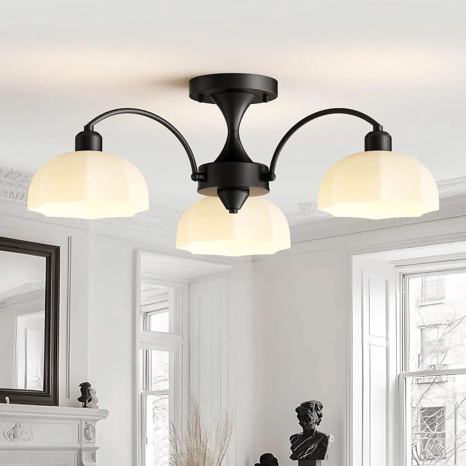 Milk Glass Sputnik Chandelier Adjustable Height Dimmable from PriceLows™