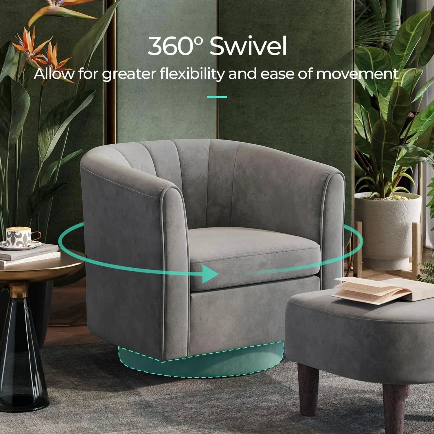 Grey Velvet 360 Swivel Armchair For Small Spaces Modern from PriceLows™