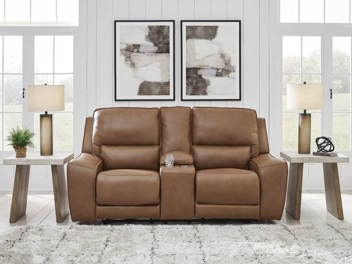 DeepWakes Power Reclining Loveseat / Console / Adjustable Headrest | 2 Pieces | Leather | Living Room