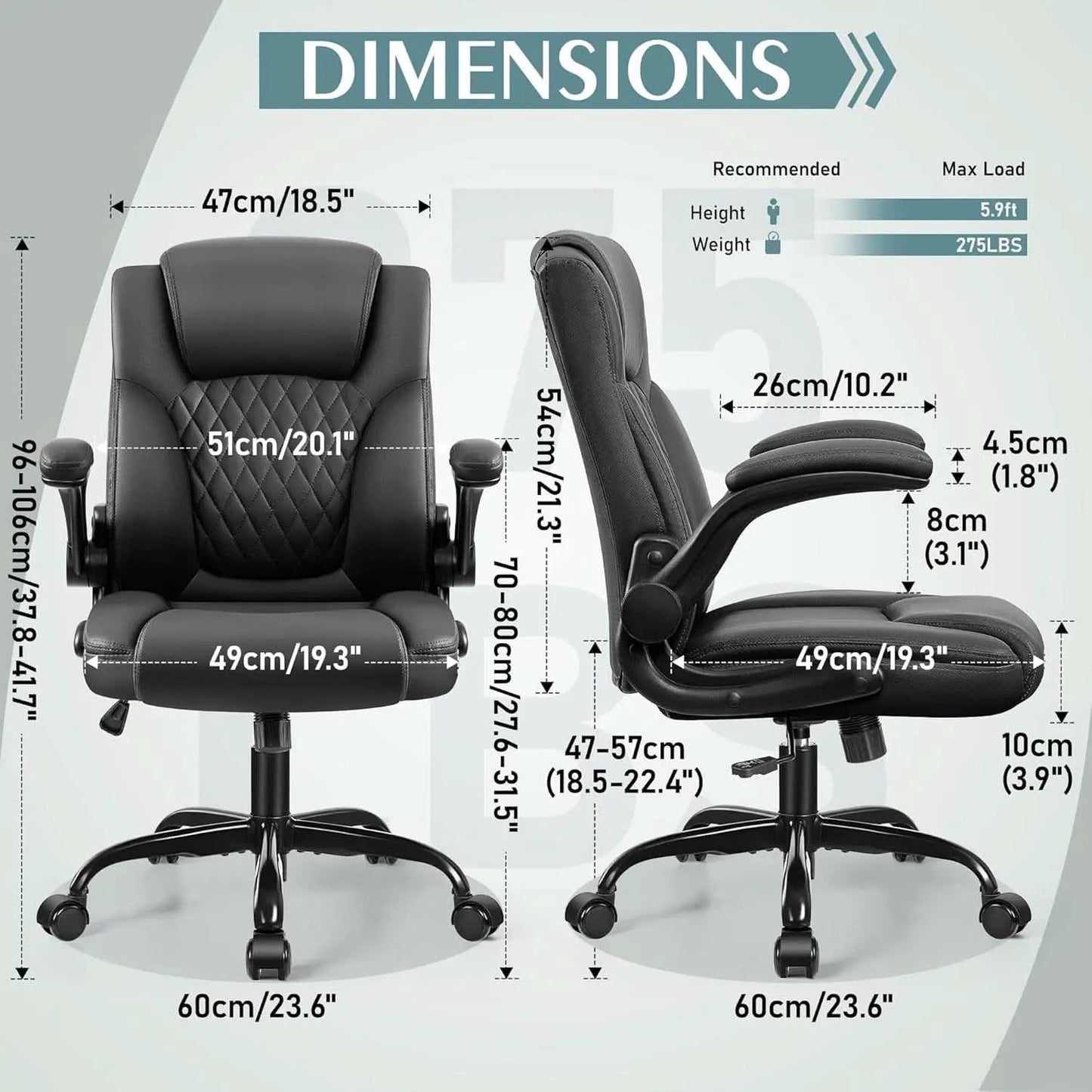 Ergonomic Leather Office Chair Adjustable Armrests Black from PriceLows™