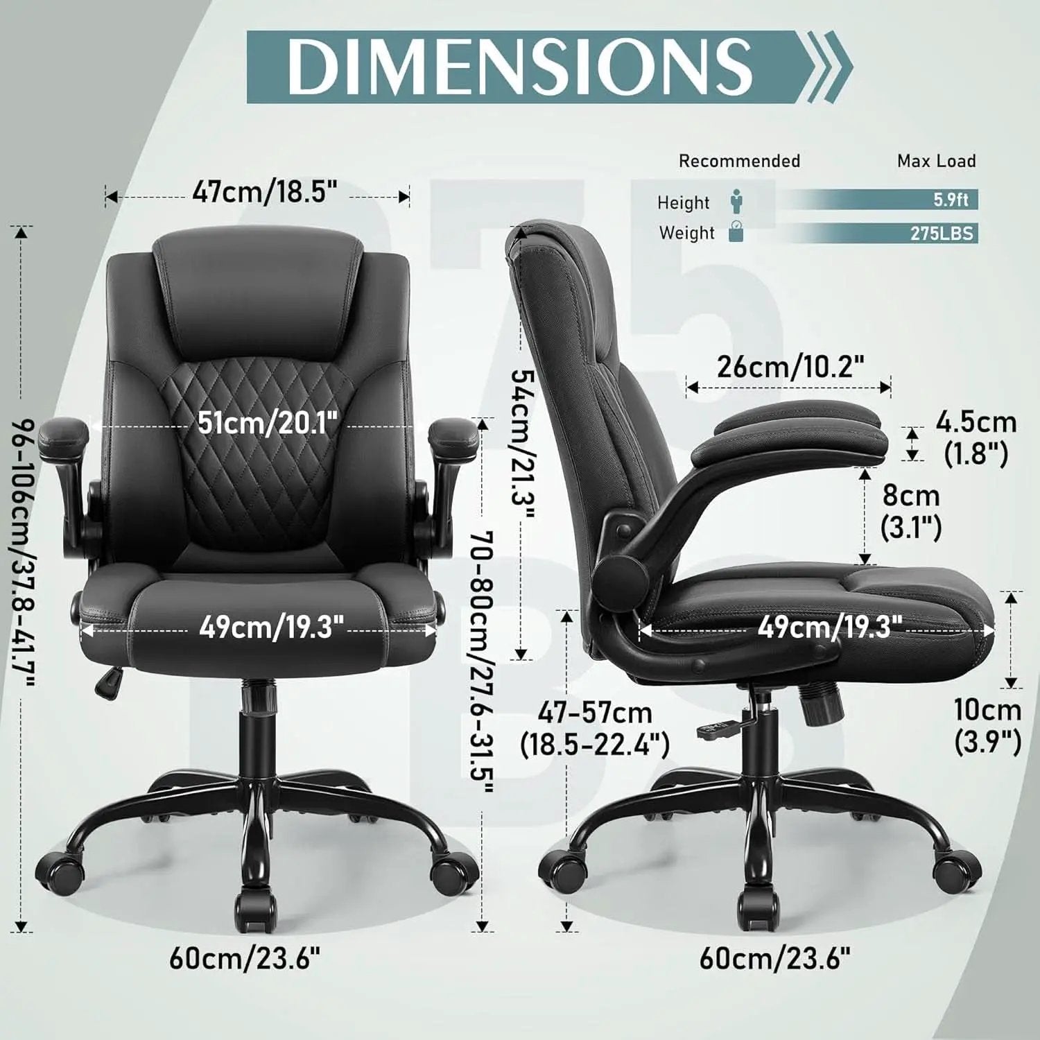 Ergonomic Leather Office Chair Adjustable Armrests Black from PriceLows™