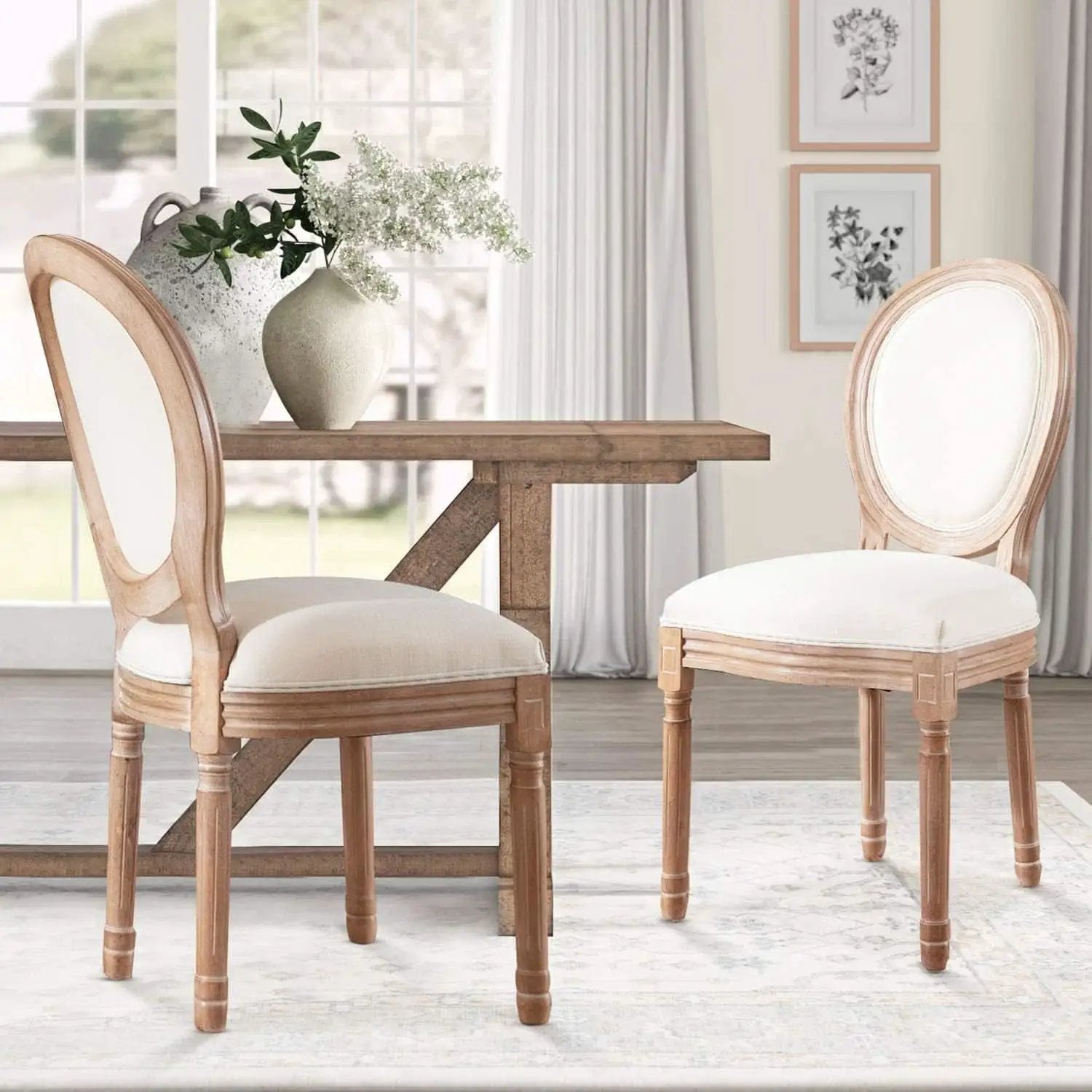 French Country Dining Chairs Set Of 4 With Linen Upholstery And Solid Wood Legs from PriceLows™