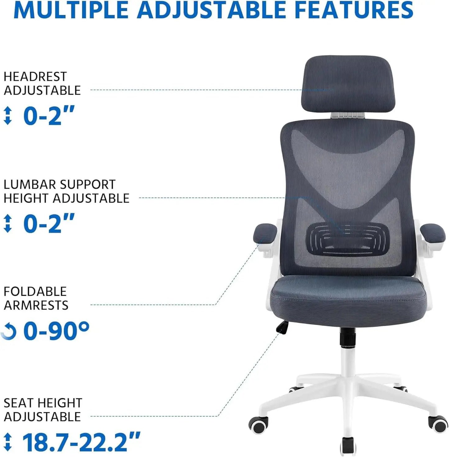 Ergonomic Mesh Office Chair White Gray With Flip Up Armrests from PriceLows™