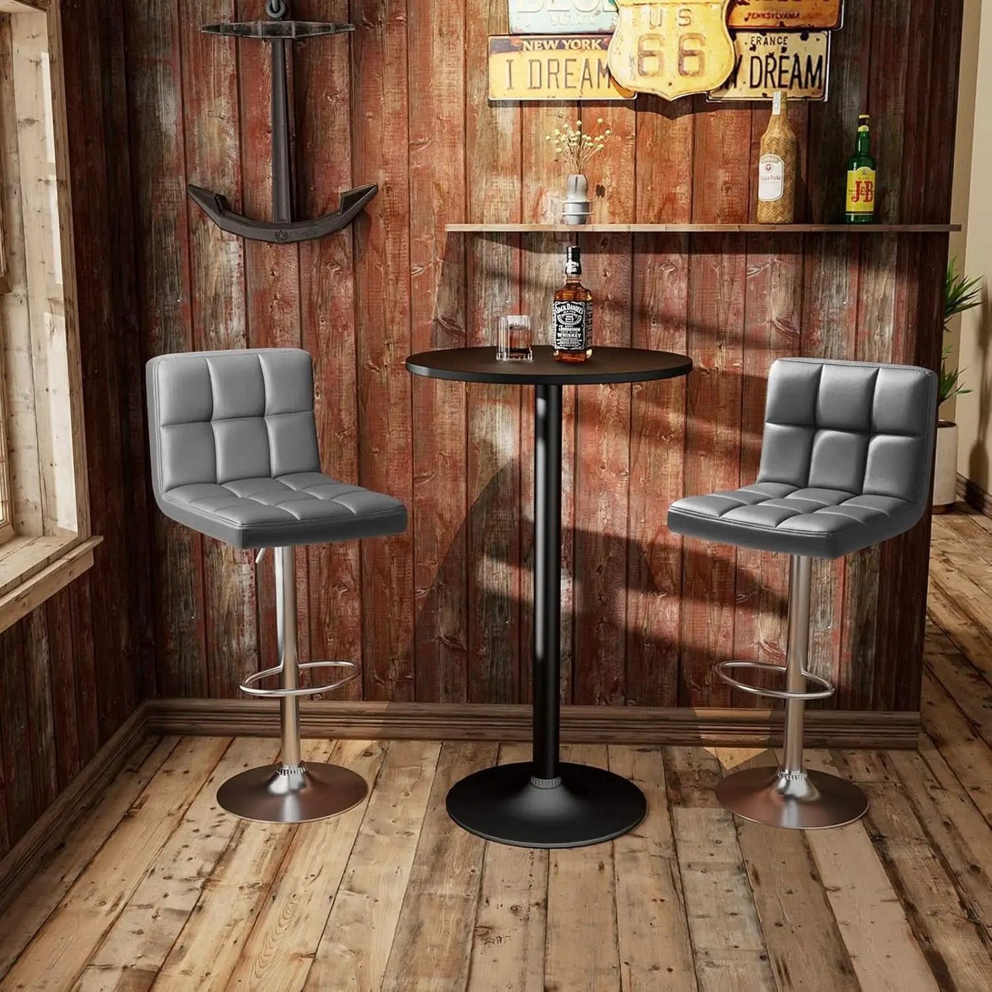 Modern PU Leather Adjustable Swivel Bar Stools Deep Gray from PriceLows™