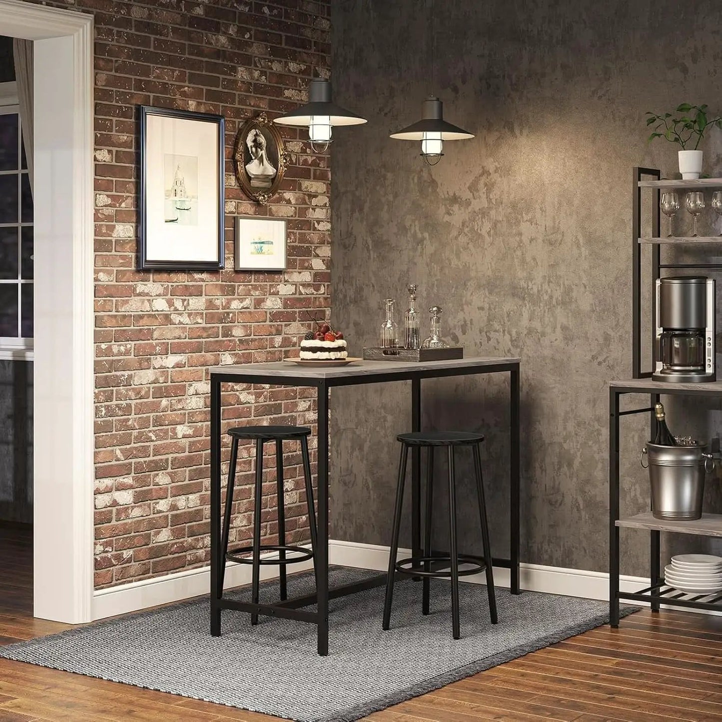 Black Bar Stool Set of 2 Counter Height With Footrest from PriceLows™