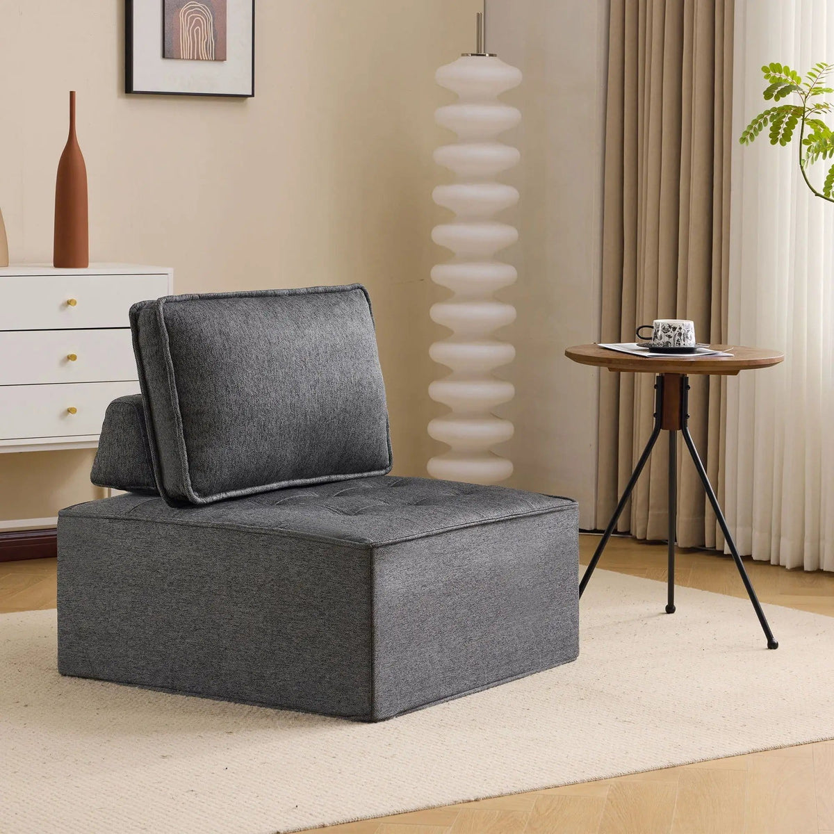 Sofa With Modular Splicing Design Armless Chair | 2 Pieces | Solid Wood & Linen | Living Room