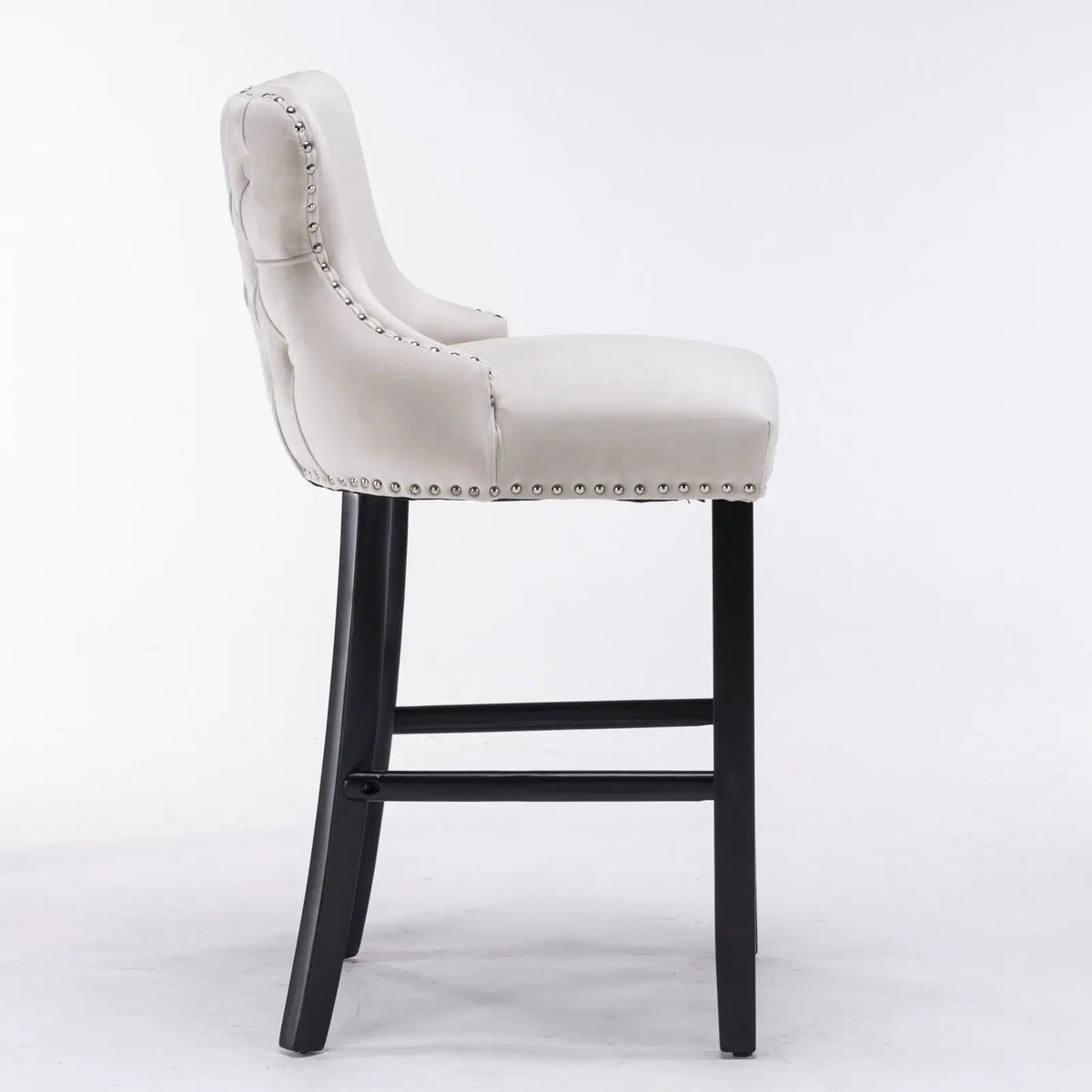 Wing-Back Barstools | Button Tufted Decoration | Wooden Legs With Nailhead Trim | Contemporary Upholstery