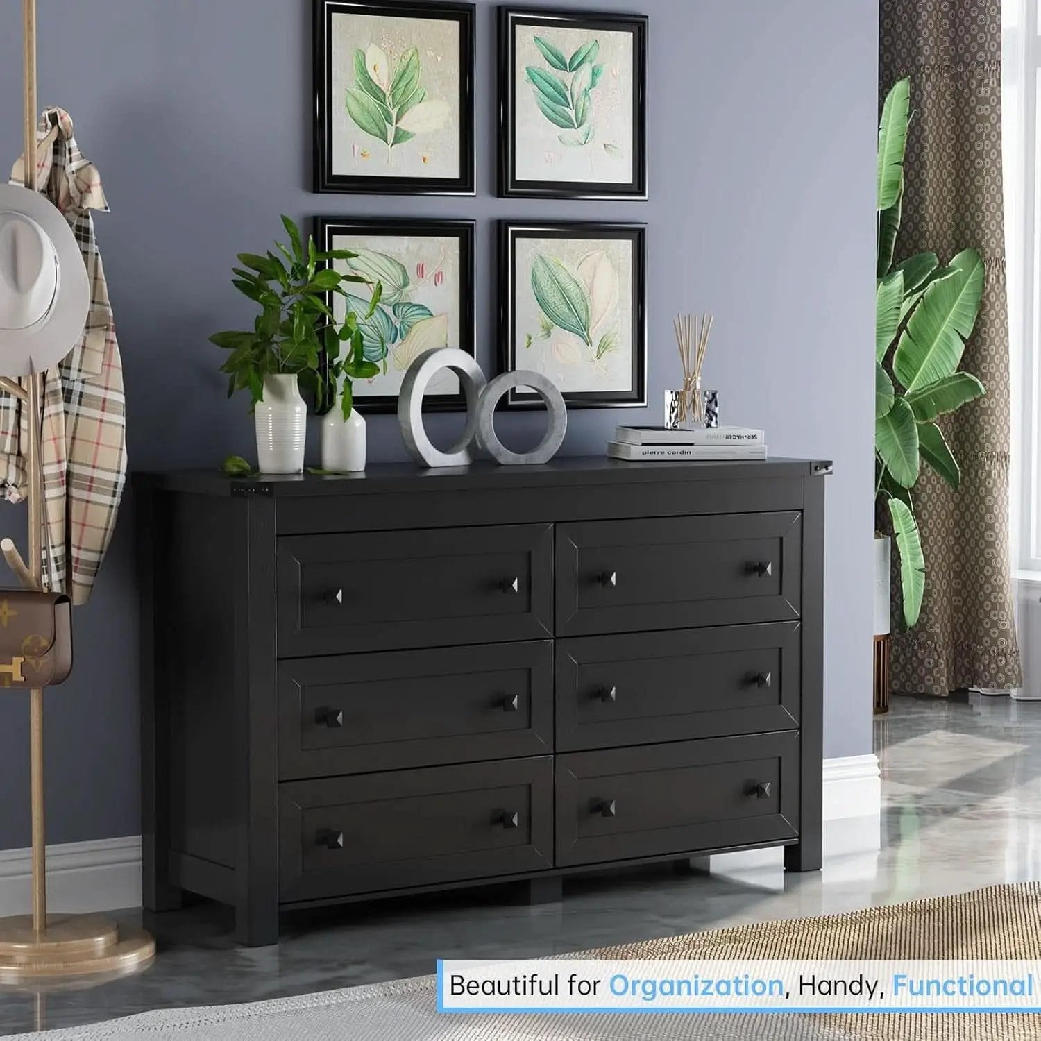 Black Dresser With 6 Drawers For Bedroom Modern Storage from PriceLows™