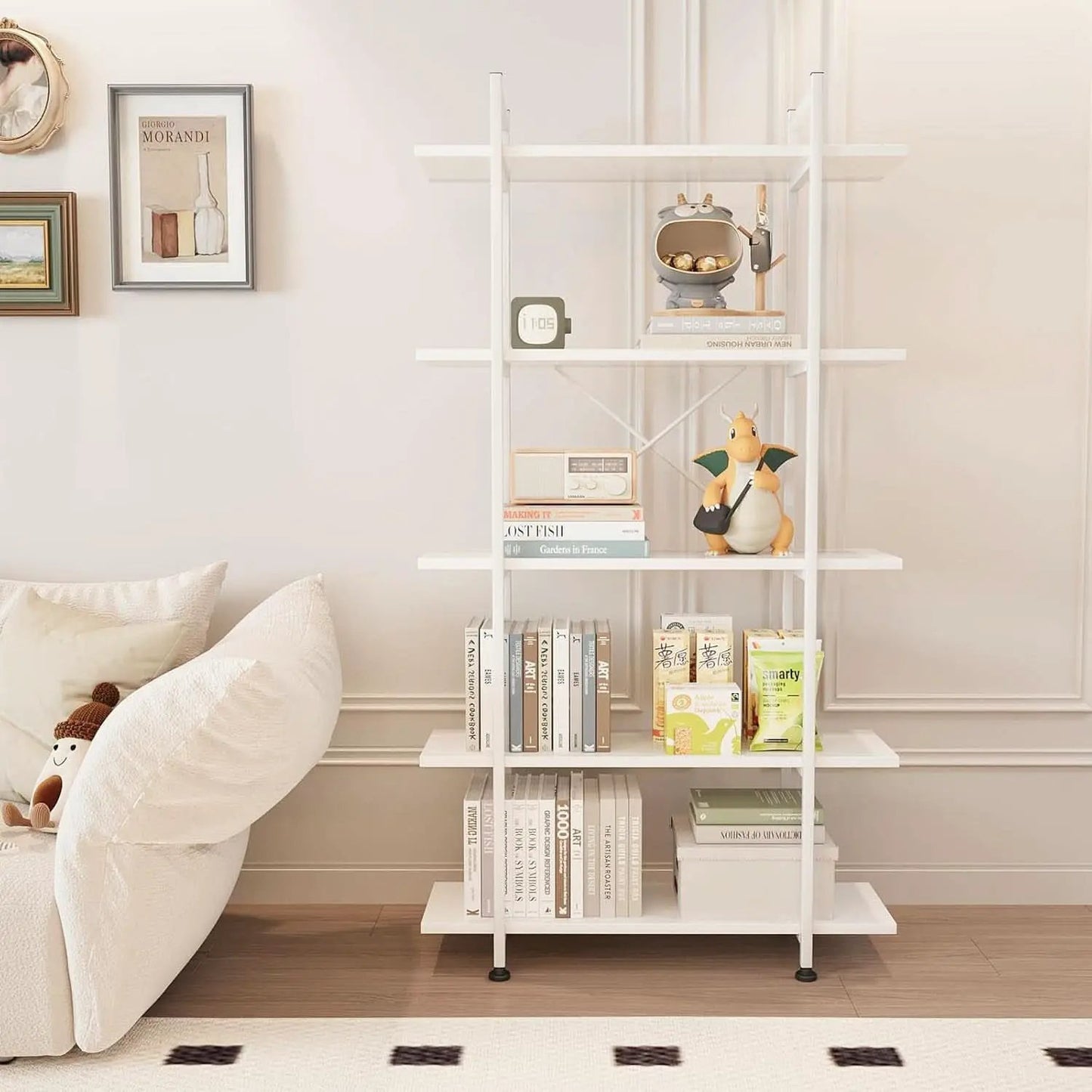 White 5 Tier Wooden Bookcase Tall Storage Organizer from PriceLows™