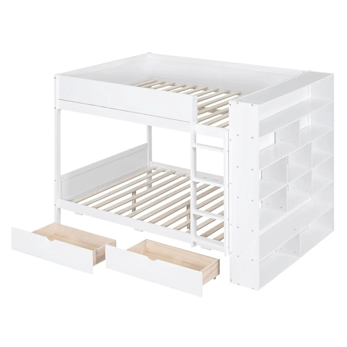 Bunk Bed With 2 Drawers And Multi Layer Cabinet | 2 Pieces | Pine Wood | Bedroom
