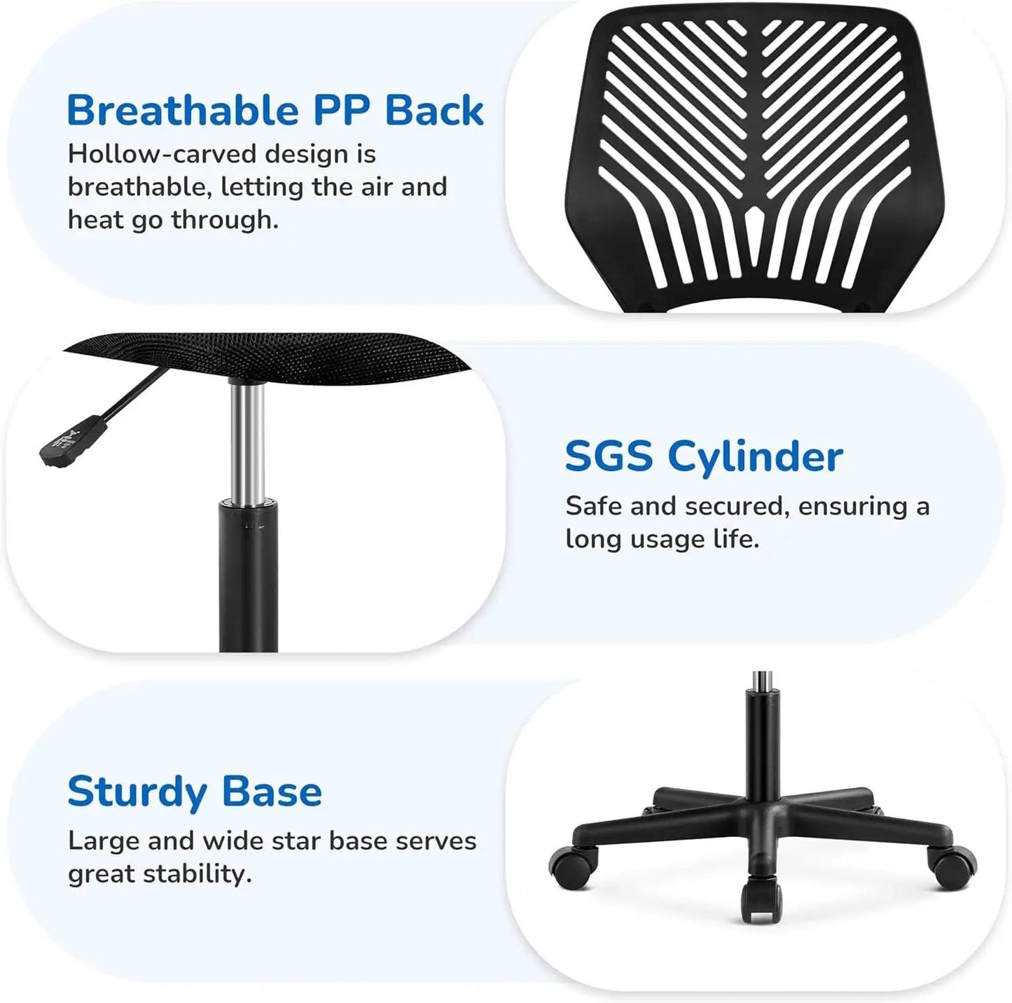Low Back Armless Desk Chair With Lumbar Support Black from PriceLows™